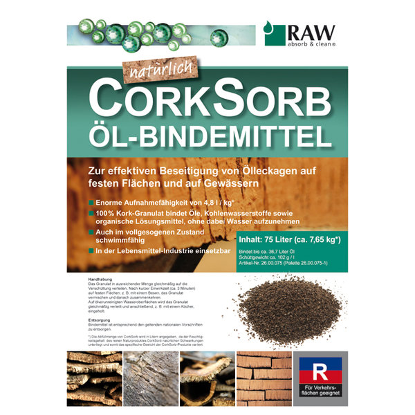 Ölbindemittel Cork Sorb, Typ I, II und III R, Oil-Only, 24 x 75 l Sack